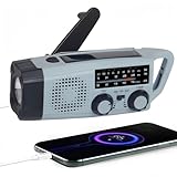 Radio de Emergencia Portátil, FM/Am Emergency Radio con Solar Recargable y Dinamo con Manivela con Linterna LED 2000mAh Powerbank SOS Alarma USB para Camping al Aire Libre