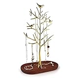 MORE&LESS Estante de joyería de rama con bandeja de madera, color retro, organizador colgante de torre de árbol para anillos, aretes, collares, pulseras, adecuado para salas de estar, baños, oficinas,