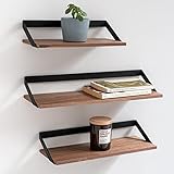 Kazai. Estantes de Pared -Finn- | Juego de Estantes Flotantes de 3 Partes de Metal y Chapa de Madera Real | Decoración de Pared, Almacenamiento y Estante para Salón, Cocina, Dormitorio | Nuez