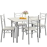 CASARIA® Conjunto Mesa y 4 sillas Paul Muebles de Cocina Comedor Blanco Mesa MDF Resistente 110x70cm