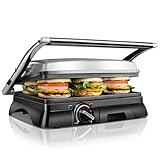 Aigostar Samson – Parrilla Eléctrica, Grill, Panini, Sandwichera, 2000W. Regulador de temperatura, apertura 180º, antiadherente, placa superior flotante, bandeja recoge aceite. Libre de BPA