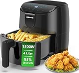 Aigostar Freidora de aire 4L, 8 programas Air Fryer 1500W, Temporizador de 60 minutos, pantalla LED táctil, precalentamiento rápido, Recordatorio de agitación, Libre BPA