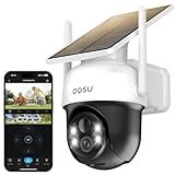 AOSU Cámara de Vigilancia WiFi Exterior Solar 3MP 2K, 360° 2.4GHz con Panel Solar y Batería, Cámara de Seguridad Exterior Sin Cables con Detección PIR