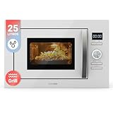 UNIVERSALBLUE Microondas 25 Litros Cristal Blanco Encastrable | Microondas de Encastre con Grill 1000W | Integrable 5 Niveles Funcionamiento | Temporizador | Bloqueo Infantil | Control Digital