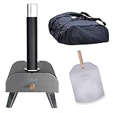 Zanussi ZPO1BPC - Horno de pizza portátil de madera de 12 pulgadas con paleta y cubierta en negro, horno de barbacoa y ahumador, patas plegables de acero inoxidable