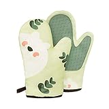 Voarge 1 par de guantes de horno resistentes al calor, guantes de cocina con diseño antideslizante de silicona, adecuados para cocinar, hornear, asar, cerdito verde oscuro