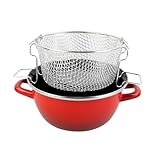Freidora Sfumato-New 20Ø de acero vitrificado con exterior rojo degradado. Recubrimiento interior antiadherente negro bicapa. Apta para todo tipo de cocinas, espcialmente inducción.