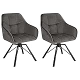 WOLTU 2X Sillas de Comedor Giratorias Sillas de Cocina Tapizadas en Terciopelo Suave Sillas Ergonomicas con Respaldo y Brazos para Salón y Dormitorio Patas de Metal, Gris Oscuro, BH365dgr-2