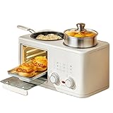 Máquina de Desayuno, máquina de Desayuno Multifuncional Tres en uno, con Horno, sartén, vaporizador, 1200 W, Tubo de Calentamiento Doble Tipo S, Perilla de Temporizador de 0 a 60 Minutos, Adecuado