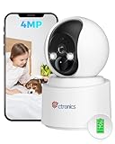 Ctronics 【Batería-Inalámbrica】 2.5K 4MP Cámara Vigilancia WiFi Interior, Camara Vigilancia Domicilio PIR Detección Humana Seguir Auto Visión Nocturna Colorida Audio Bidireccional 5200mAh/Nube/2,4G/PC