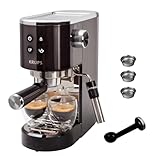 Krups Cafetera espresso bomba Virtuoso Essential, 15 Bares de Presión, Boquilla de vapor, Thermoblock, Cuchara Medidora y Compactador, Negro, XP444G
