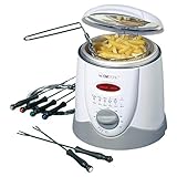 Freidora fondue Clatronic FFR 2916 |Capacidad: 1 litro de aceite/grasa | Termostato regulable sin escalonamientos |6 tenedores de fondue |Filtro de olores y vapores de grasa reemplazable|Blanco/gris