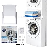 C+P Kit de Unión Universal con Estante Deslizable para Lavadoras y Secadoras, Apto para Lavadoras con Profundidad de 47-62 cm, Fácil de Instalar, Blanco, Lavadoras con Panel Recto