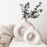 Jarrón de Cerámica para la Hierba de Las Pampas 2PCS Blanco Grande+Medio,Jarrones Decoración Moderno Donut Florero, para Cocina Dormitorio Sala de Estar Estantería Mesa de Comedor Oficina Regalo