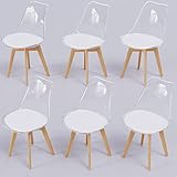 WAFTING Juego de 6 sillas de Comedor con Respaldo Transparente, Cojines Blancos y Patas de Madera de Haya para Comedor, Dormitorio, Sala de Estar y Sala de conferencias