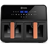 AMSTA Freidora de Aire Sin Aceite 9L Doble Cuba | 1700W | Panel Digital, 9 Programas, Ventana Transparente, Temporizador, Apagado Automático, Temperatura Regulable
