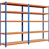 Yaheetech Set de 2pcs de Estantería Metálica de Almacenaje Industrial 180x120x45cm Carga de 875 kg Estante de Almacenamiento para Garaje Taller Naranja y Azul