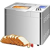 COOCHEER Máquina de pan de hasta 900 g, Programas inteligentes y automáticos, 3 tamaños de pan, 550 W, 36 x 22 x 30 cm, color plateado
