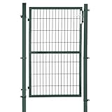 SONGMICS Puerta de Jardín de Acero Galvanizado, Puerta para Valla, con Cerradura, Manija y Llave, 106 x 150 cm (Largo x Alto), Verde GGD200L