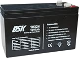 DSK 10324 - Batería de Plomo AGM Recargable y Sellada de 12V con 7Ah. Ideal para Coches Infantiles y Motos eléctricas, patinetes, Sistemas UPS, Sistemas de Seguridad y comunicación…