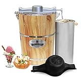 Elite Gourmet Máquina de fabricación eléctrica de cubo de madera de Apalaches vintage, manivela de mano fundida clásica, utiliza helado de sal de roca en minutos, 6 cuartos de galón, pino