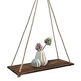 FuninCrea Estante Colgante de Madera, 35 x 14 x 1 cm Estantes Flotantes de Madera con Cuerda para Pared Decorar, Rústicos Estante Flotante Colgante de Madera Multiusos para Baño, Cocina (marrón)