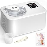Máquina Para Hacer Helados con Compresor 1,2L, Heladera Eléctrica, Heladera Profesional, 110W, Pantalla Táctil, Cubo de Aluminio Extraíble, Receta & Cuchara, No Requiere Precongelación
