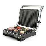 BLACK+DECKER BXGR2200E - Grill y plancha de asar, 2200W, tapa basculante con 6 posiciones y apertura 180º, placa 29 x 23 cm con revestimiento antiadherente, libres de PFOA, Acero Inoxidable