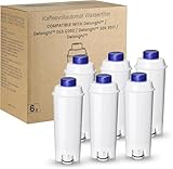 Mutital 6 filtros de agua para cafeteras automáticas DeLonghi con descalcificador de carbón activo Filtros Delonghi para series De'Longhi ECAM, ETAM, EC, BC, Repuesto DLSC002, SER3017 y 5513292811