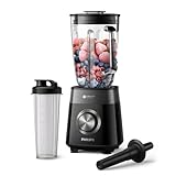 Philips Serie 5000 Batidora, Motor ProBlend Plus de 1200 W, Prepara Batidos Espesos de Fruta Congelada, Capacidad de 2 Litros, Cuchillas Desmontables, Aplicación HomeID, Negro (HR3031/00)