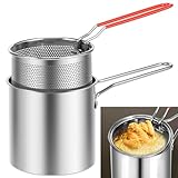 Freidora profunda con cesta de acero inoxidable 304 con colador de 1200 ml, mini freidora de aceite profundo con asa, utensilios de cocina multifuncionales, sartén pequeña para patatas fritas tempura,