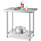 COSTWAY Mesa de Trabajo Acero Inoxidable, 122 x 61 x 90 cm, Mesa de Preparación de Comida de 2 Niveles, Estante Inferior Ajustable, Capacidad de Carga 250 kg, Estante Mesa Acero para Bar, Restaurante