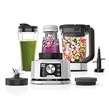 Ninja Foodi Power Nutri Batidora de vaso 3 en 1, Smoothies, cremas y bebidas heladas, jarra de 2,1 l, vaso de 700 ml, recipiente de 400 ml con varilla Power Paddle, 1200 W, Plateada CB350EU