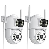 Anksono 2K Camara Vigilancia WiFi Exterior con Doble Lente, Cámara IP Vigilancia con Seguimiento Humano Automático, Visión Nocturna, Audio Bidireccional, Grabación Continua 24/7, IP66(2 Pack)