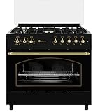 SOLTHERMIC F9L50E5R COCINA GAS CON HORNO ELECTRICO NEGRA RUSTICA CON MANDOS DORADOS/ANCHO 90 CMS / 5 FUEGOS/HORNO PANORAMICO 115 L. / GAS BUTANO Y GAS CIUDAD/ENTREGA A DOMICILIO