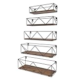 EYMPEU Estanterias de Pared Madera, Juego de 5 Estantes Flotantes de Pared, Forma de W, para el la Cocina, el Baño, la Sala de Estar y la Oficina(Marron).
