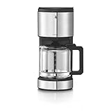 WMF Stelio - Cafetera Aroma con jarra de cristal de 1,2 L para 10 tazas e indicador de nivel de agua en el exterior, acabados de acero inoxidable de cromargan mate, 1000 W, 1.25 litros, negro