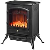 HOMCOM Chimenea Eléctrica Portátil 1000/2000W Chimenea Decorativa de Pie con Efecto de Llama Termostato y Protección contra Sobrecalentamiento para Sala 15-20 m² 45x28x54 cm Negro