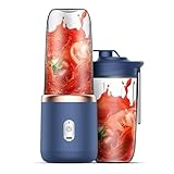 Irishom 40W Mini Batidora Portátil,Mini Licuadora de Jugo Portátil,Taza Tamaño Personal/Recargable Tipo-C/Doble Taza-Blue