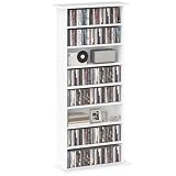 Almacén de CD y DVD HOMCOM, Unidad de Almacenamiento Multimedia con 8 Compartimentos y 6 estantes Ajustables, Capacidad máx. 360 CD/185 DVD y BLU-Ray, 58 x 24 x 124,5 cm, Blanco