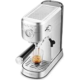 CASABREWS Cafetera Expresso y Capuccino, 20 Bares Café Expreso Manual con Manómetro, Barista Cafetera Cafe Molido, Depósito Extraíble de 1L, Portafiltros con Doble Salida y 2 Filtros, 1350W, Inox