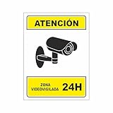 Cartel Videovigilancia Alarma Conectada - Placa Alarma - Aviso a la Policía - Medidas 20x15 cm – Aluminio Rígido 3mm - Tintas y Material Resistentes - Para Interior como Exterior - Zona Videovigilada