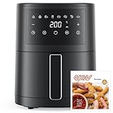 Innsky Freidora de Aire 3,5 L, 1500W Air Fryer Diseño Moderno y Compacto, Freidora sin Aceite con Pantalla LED Táctil, 8 Modos, Hasta 200 °C y 60 Min, Menos Ruido, Incluye Recetas, Negro