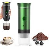 PZCC Cafetera Portatil, Cafetera Portátil Cápsula de Espresso 3 en 1, Autocalentamiento de 2a6 Minutos, Para Cápsulas Pequeñas o Grandes y Café Molido,Cafetera Portátil para Oficina y Hogar (Verde)