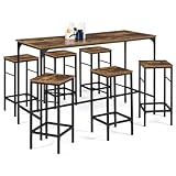 IDMarket Dayton - Conjunto de mesa alta de bar (150 cm, 6 taburetes, efecto envejecido, diseño industrial