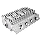 Barbacoa de gas de acero inoxidable con 4 quemadores LPG, parrilla de gas, parrilla de mesa adecuada para cualquier exterior, como patio trasero, jardín