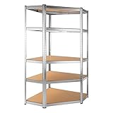 OcioDual Estantería Esquinera Modular Gris con 5 Estantes de MDF, Ajustables en Altura, 180 x 90 x 40 x 70,5cm Soporta hasta 875 Kg, Baldas de Aglomerado de Fibra de Densidad Media