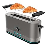 Cecotec Tostadora Vertical de Acero con Ranura Larga Shine&Toast Extra. 1050W, Capacidad para 2 Tostadas, Ranura Ancha de 3,8cm, Anillo Luminoso, 7 Niveles de Tostado, Varillas Superiores