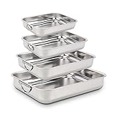 ROSSETTO Bandeja para Hornear Rectangular de Acero Inoxidable con Asas Plato para hornear Juego de 4 tamaños Rustidera de Horno Plato para lasaña