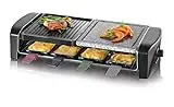 SEVERIN Raclette grill con piedra natural y plancha, grill con parrilla antiadherente y 8 sartenes, parrilla eléctrica para 8 personas, máx. 1400 W, negro, RG 9645